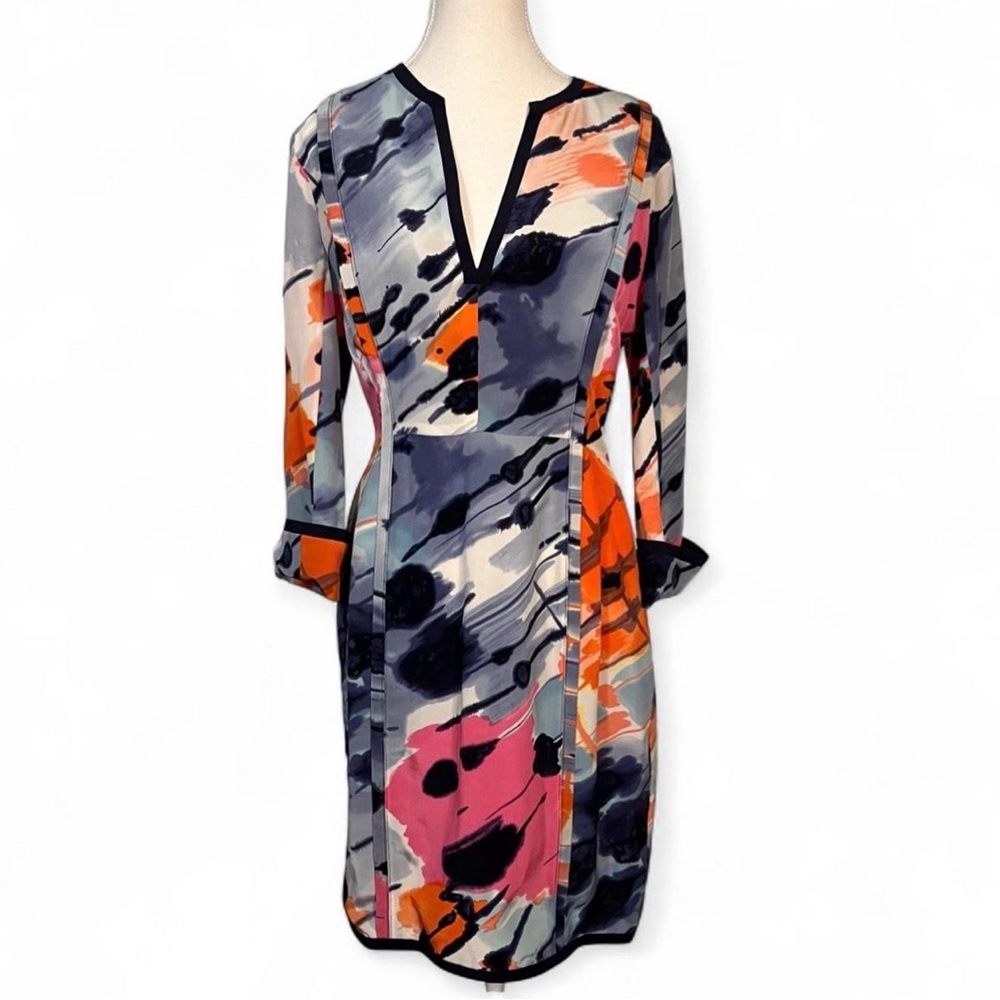 BCBGMaxazria 100% Silk Watercolor‎ 3/4 Sleeve Dress Size Small